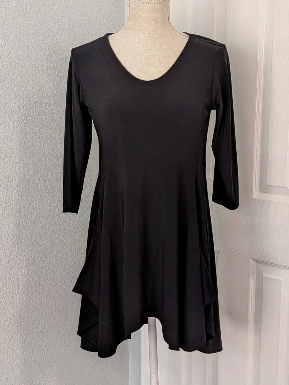 Sympli Women Black Casual Handkerchief Hem Asymmetric Dress 8